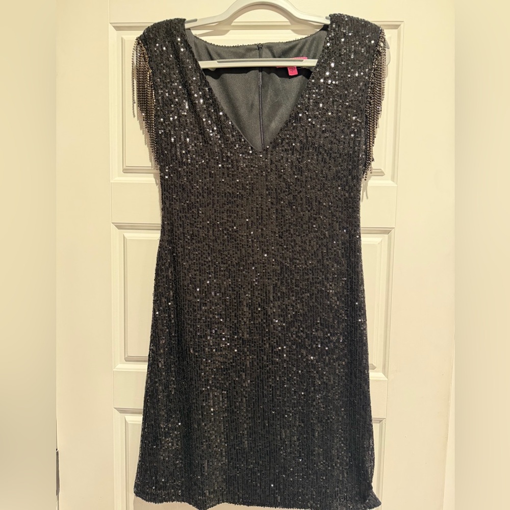 Betsy Johnson Elegant Black Sequin Cocktail Dress-L